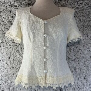 Patra Vtg Ivory Iridescent Victorian  Princess Wedding Floral Maxi‎ Skirt Top 8